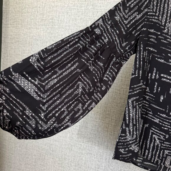 Mossimo Black & Silver Abstract Geometric Balloon Sleeve Blouse Top Size S - Picture 5 of 8